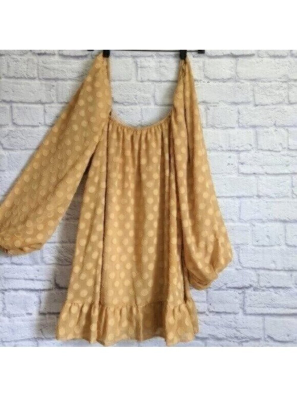 Show Me Your Mumu Mini Dress S Yellow Gold Polka Dot Boho Cowgirl Ruffle Cute - Picture 4 of 8